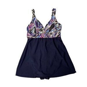 Silhouette Solution One Piece Swimsuit 12L Blue Floral Tummy‎ Control